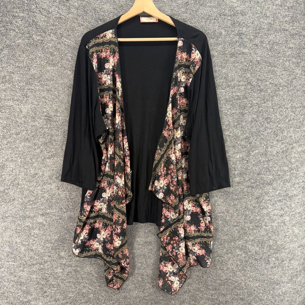 C'est La Vie Top Women M Medium Black Floral Long Sleeve Open Front Casual